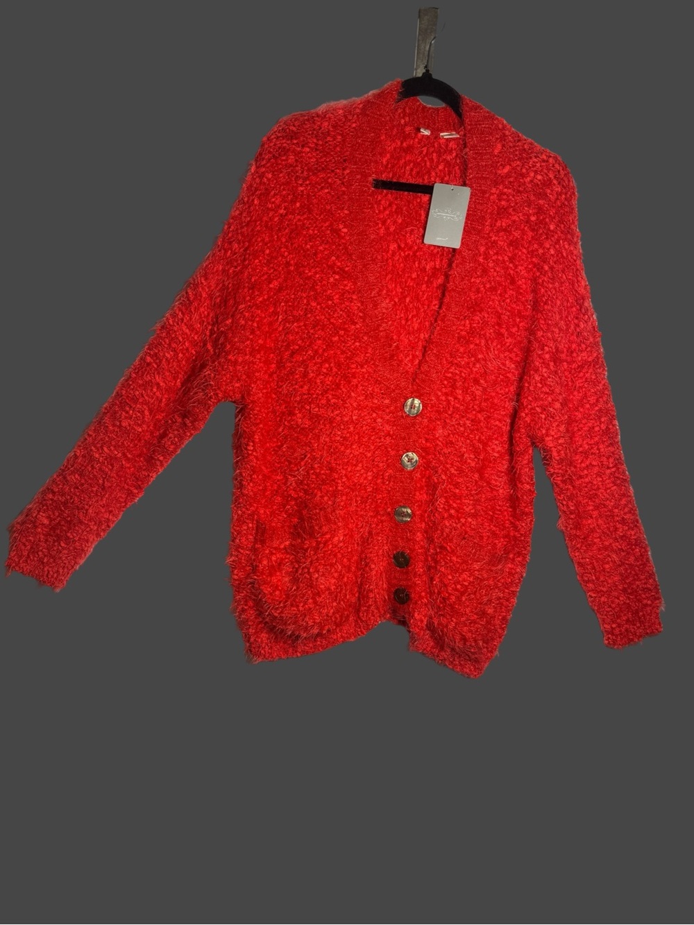 Moth for Anthropologie - Red Bouclé Button-Front Women's Cardigan